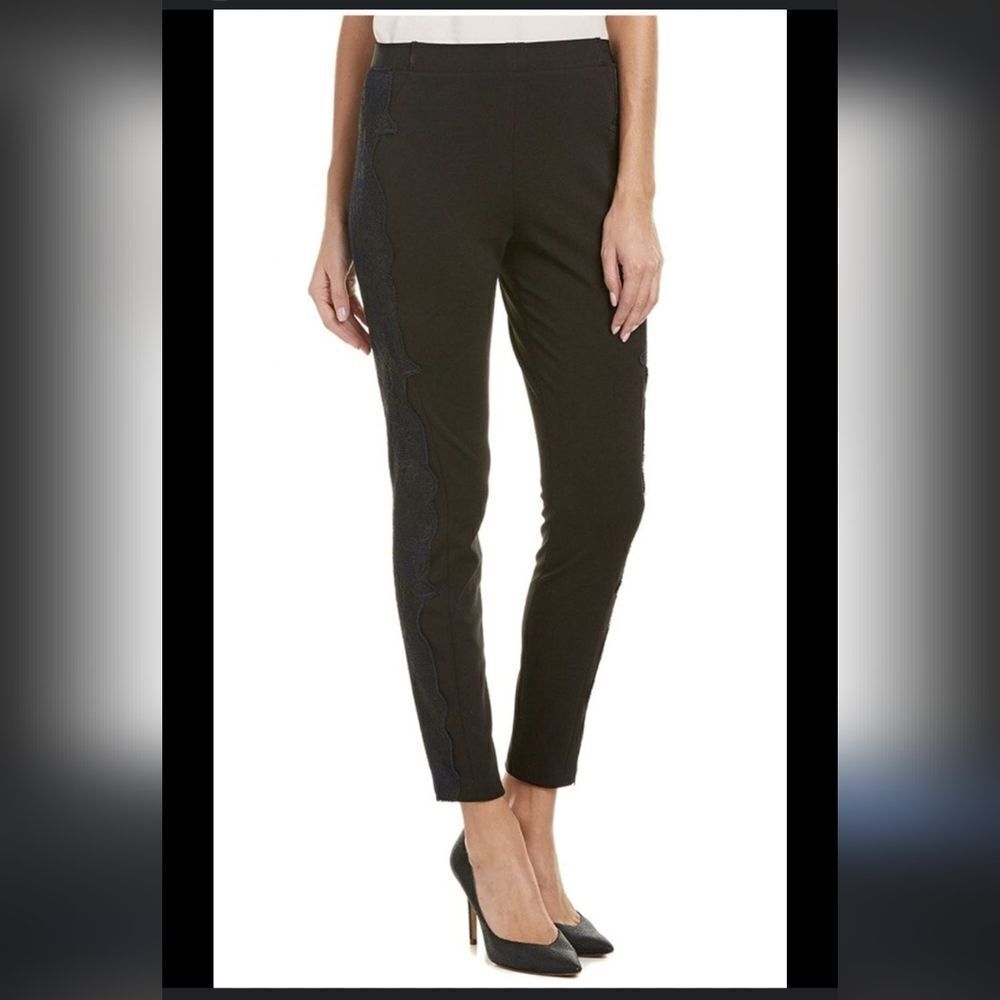 NWT T Tahari Black Cathy Lace Detail Ponte Leggings Size XL